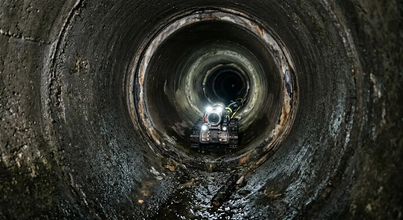 Robotic sewer camera inspecting pipe interior for Sewer Line Cleaning in Sawmills